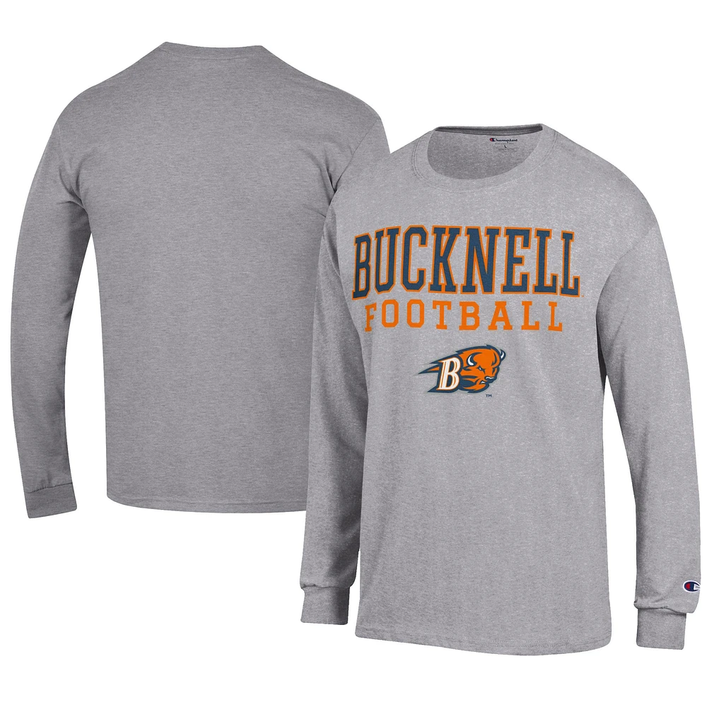 Men's Champion Gray Bucknell Bison Football Jersey Long Sleeve T-Shirt