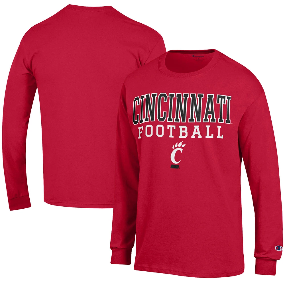 Men's Champion Red Cincinnati Bearcats Football Jersey Long Sleeve T-Shirt