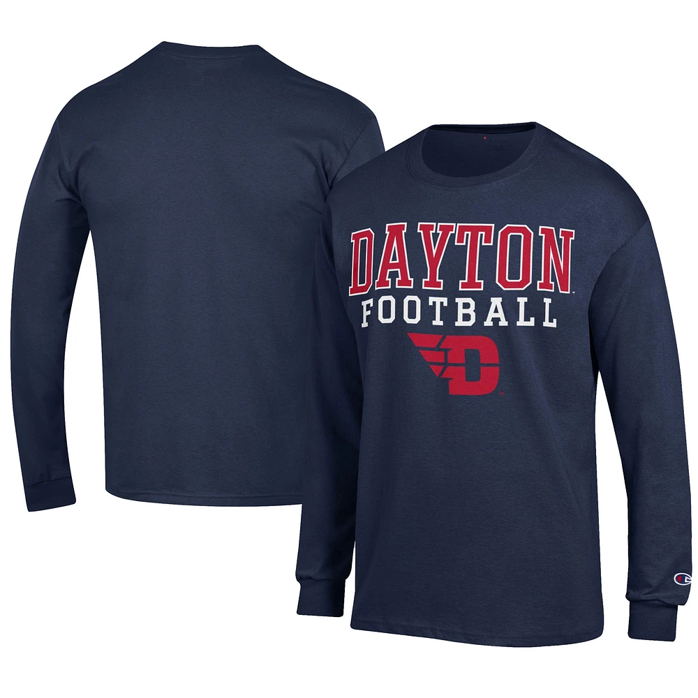 Men's Champion Navy Dayton Flyers Football Jersey Long Sleeve T-Shirt