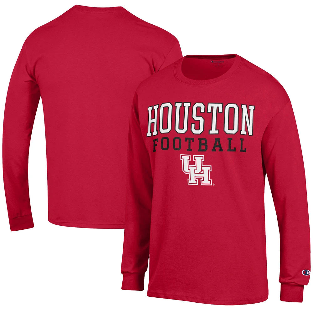Men's Champion Red Houston Cougars Football Jersey Long Sleeve T-Shirt