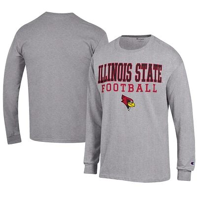 Men's Champion Gray Illinois State Redbirds Football Jersey Long Sleeve T-Shirt