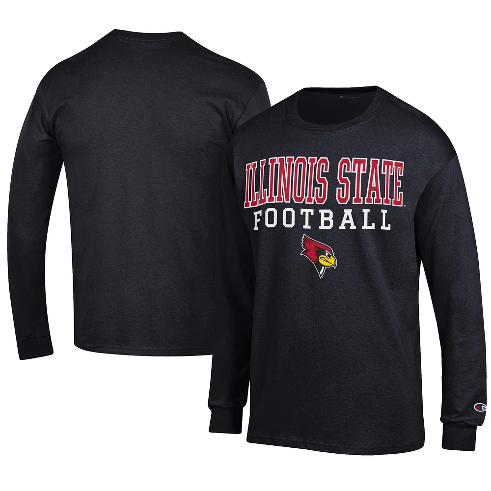 Men's Champion Black Illinois State Redbirds Football Jersey Long Sleeve T-Shirt