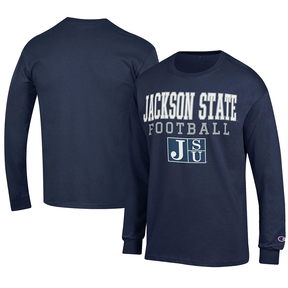 Men's Champion Navy Jackson State Tigers Football Jersey Long Sleeve T-Shirt