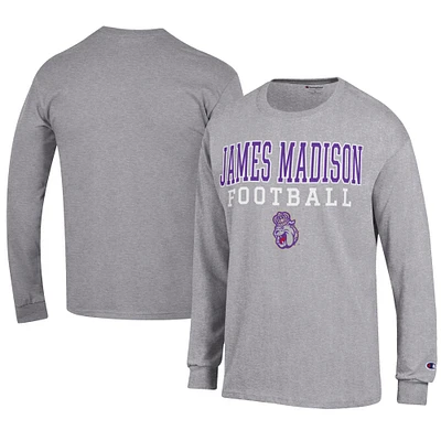 Men's Champion  Gray James Madison Dukes Football Jersey Long Sleeve T-Shirt
