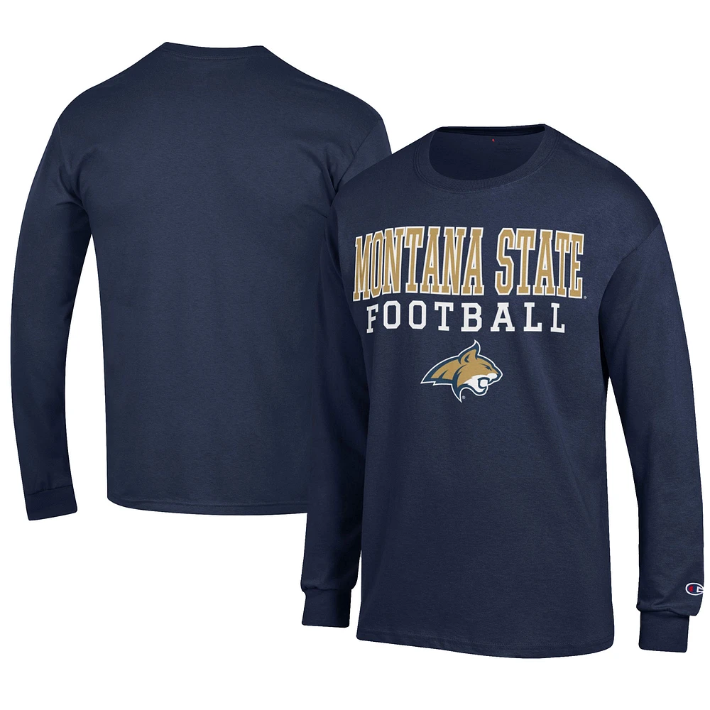 Men's Champion Navy Montana State Bobcats Football Jersey Long Sleeve T-Shirt