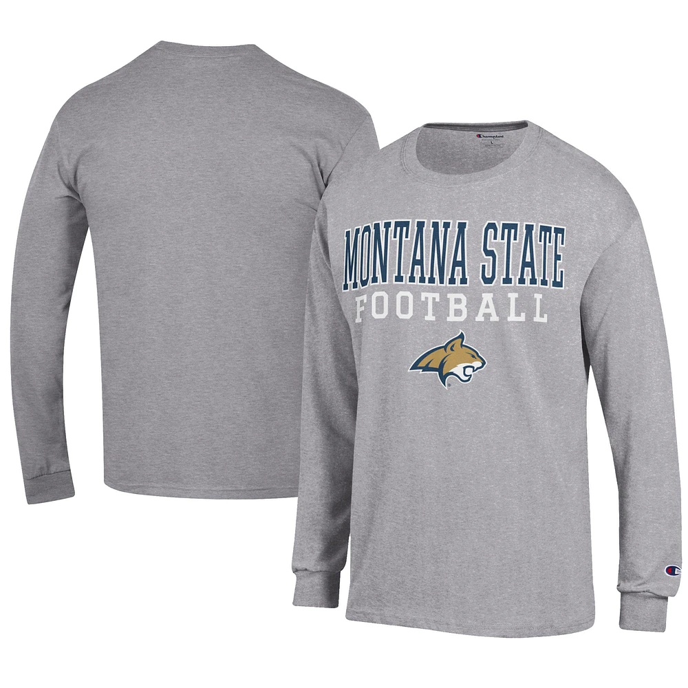 Men's Champion Gray Montana State Bobcats Football Jersey Long Sleeve T-Shirt