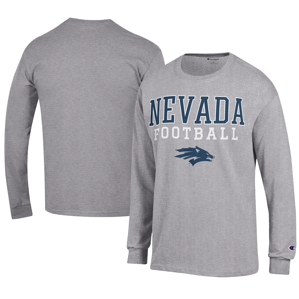 Men's Champion Gray Nevada Wolf Pack Football Jersey Long Sleeve T-Shirt