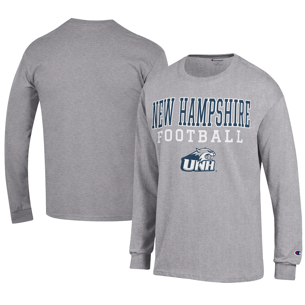 Men's Champion Gray New Hampshire Wildcats Football Jersey Long Sleeve T-Shirt