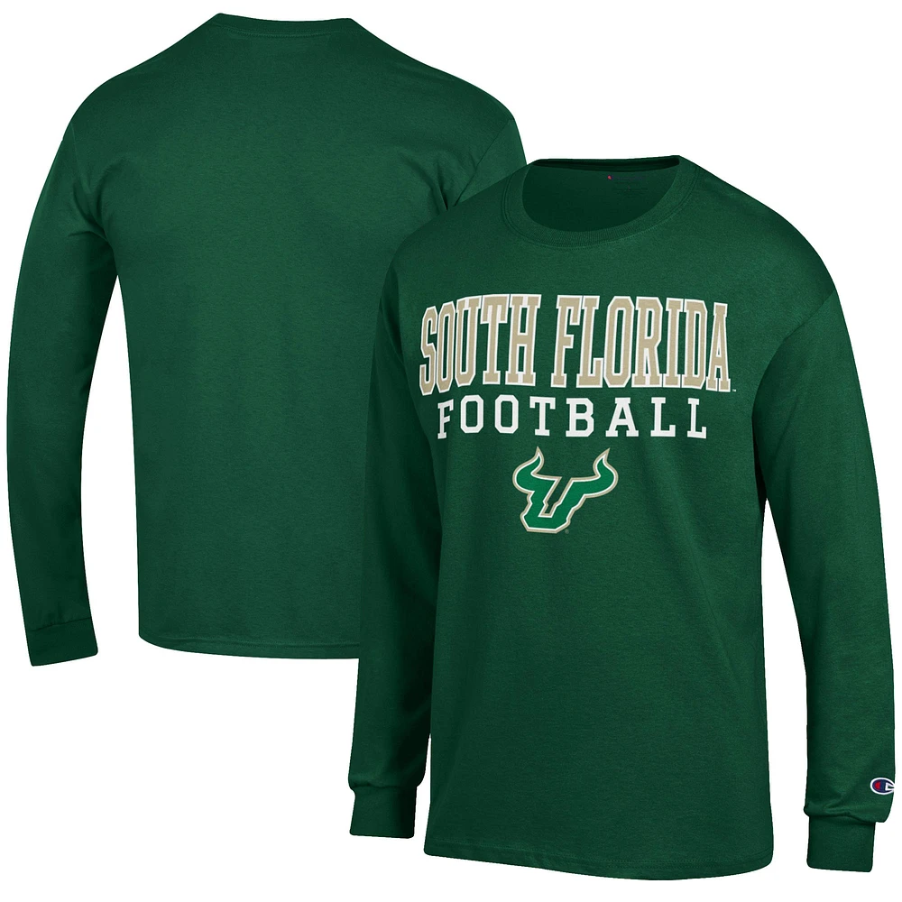 Men's Champion Green South Florida Bulls Football Jersey Long Sleeve T-Shirt