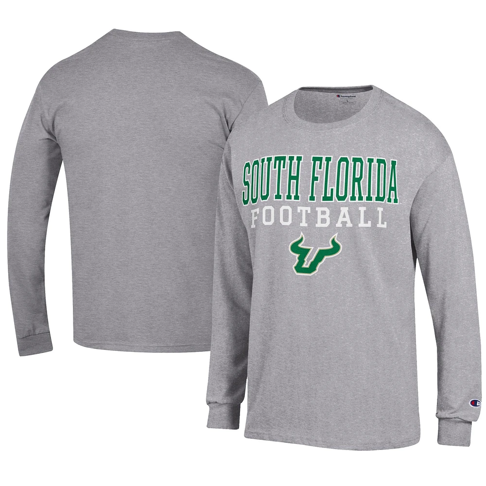 Men's Champion Gray South Florida Bulls Football Jersey Long Sleeve T-Shirt