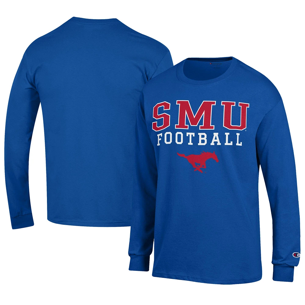 Men's Champion Royal SMU Mustangs Football Jersey Long Sleeve T-Shirt