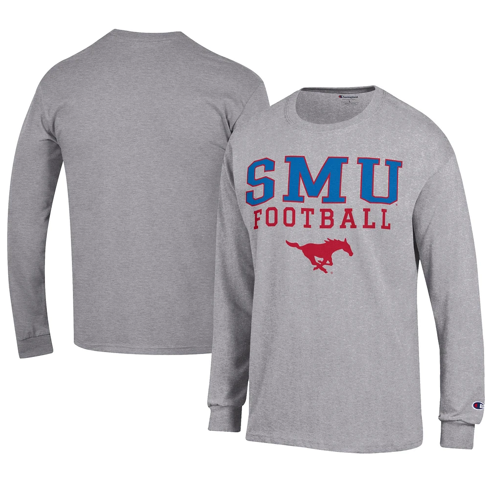 Men's Champion Gray SMU Mustangs Football Jersey Long Sleeve T-Shirt
