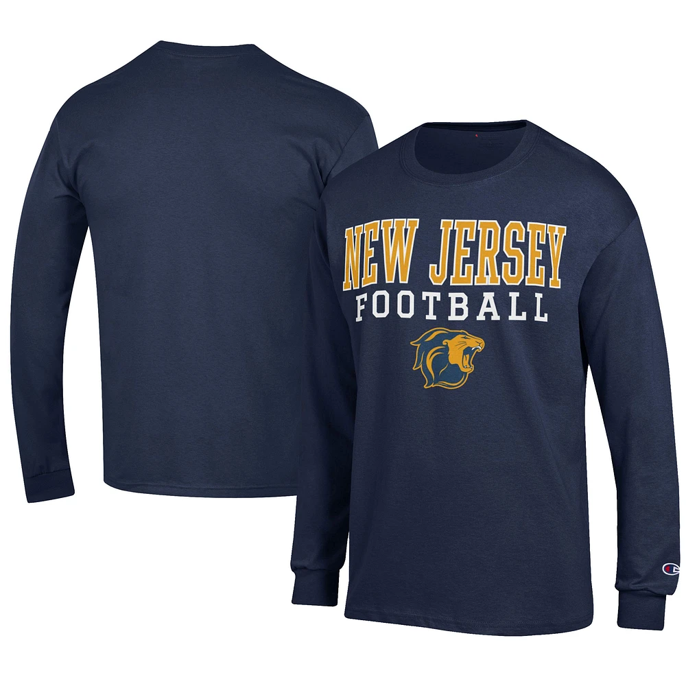 Men's Champion Navy College of New Jersey Lions Football Long Sleeve T-Shirt