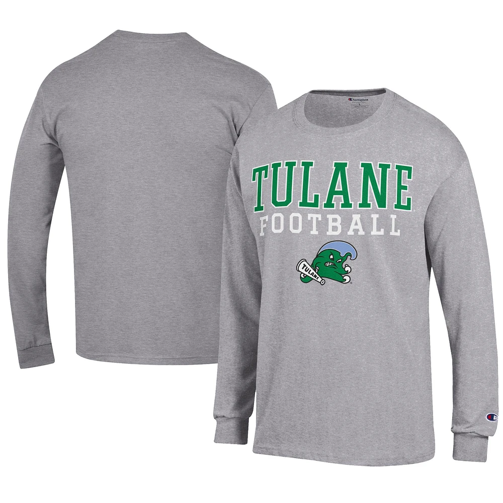 Men's Champion Gray Tulane Green Wave Football Jersey Long Sleeve T-Shirt