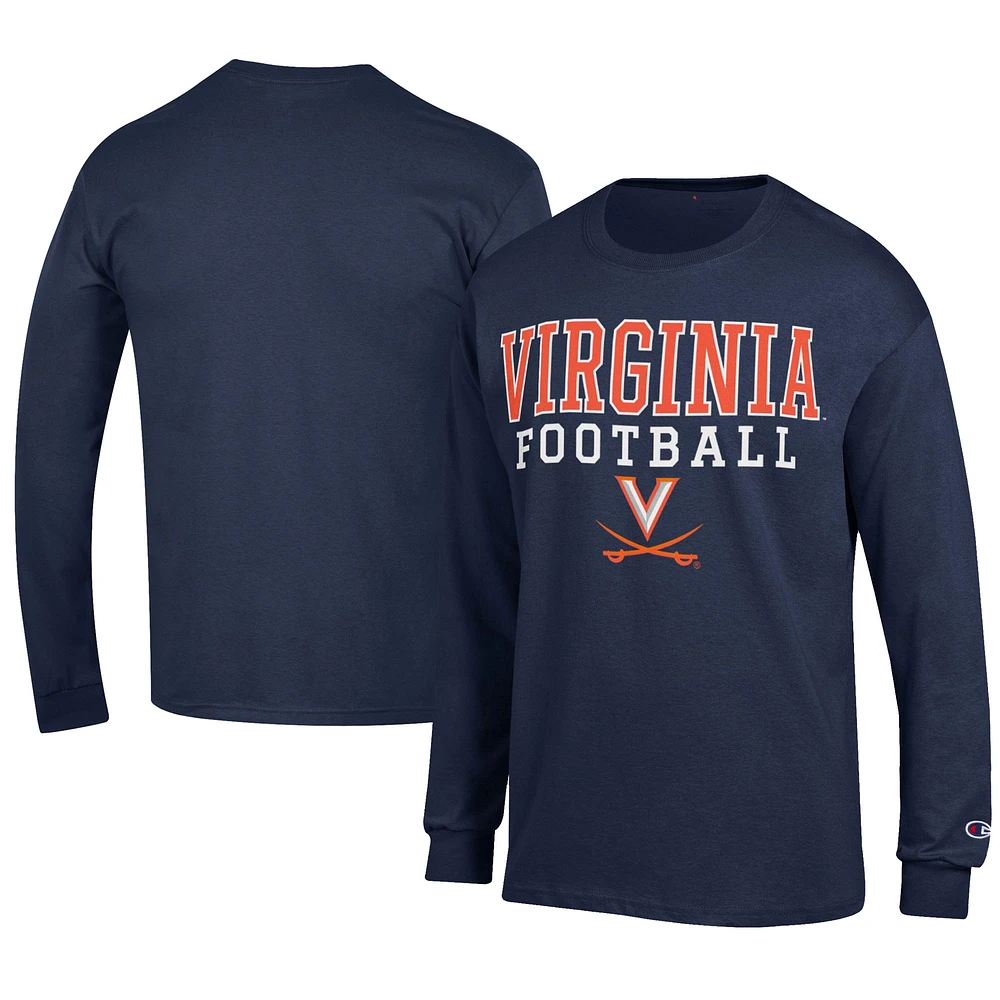 Men's Champion Navy Virginia Cavaliers Football Jersey Long Sleeve T-Shirt