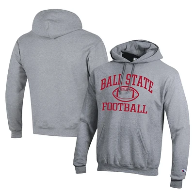 Men's Champion Gray Ball State Cardinals Football Eco Powerblend Pullover Hoodie