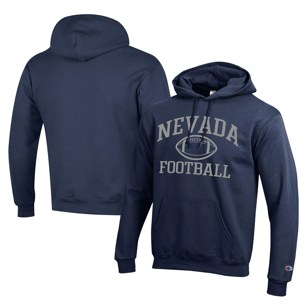 Men's Champion Navy Nevada Wolf Pack Football Eco Powerblend Pullover Hoodie