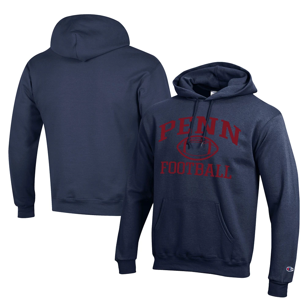 Men's Champion Navy Pennsylvania Quakers Football Eco Powerblend Pullover Hoodie