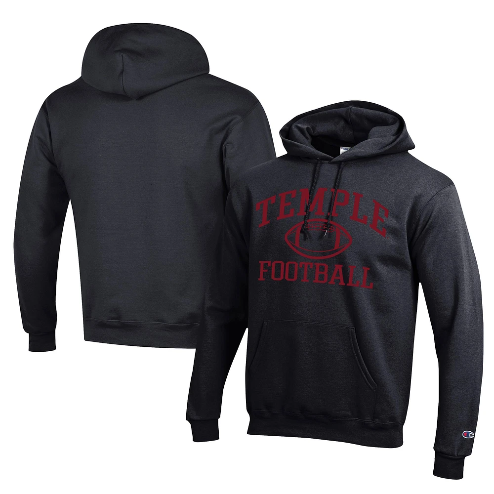 Men's Champion Black Temple Owls Football Eco Powerblend Pullover Hoodie