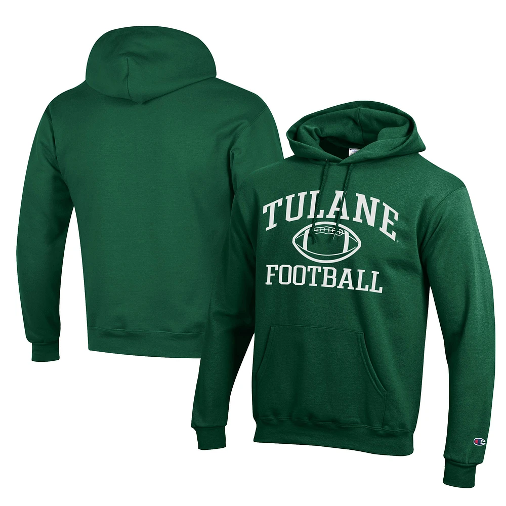 Men's Champion Green Tulane Wave Football Eco Powerblend Pullover Hoodie