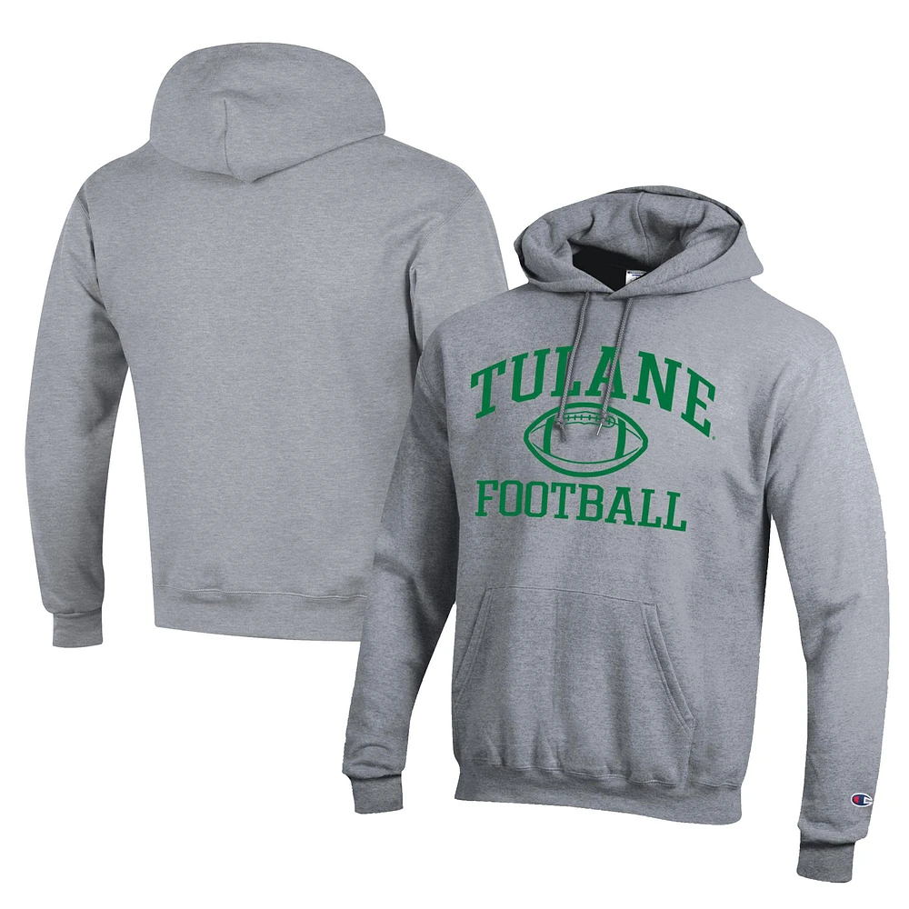 Men's Champion Gray Tulane Green Wave Football Eco Powerblend Pullover Hoodie