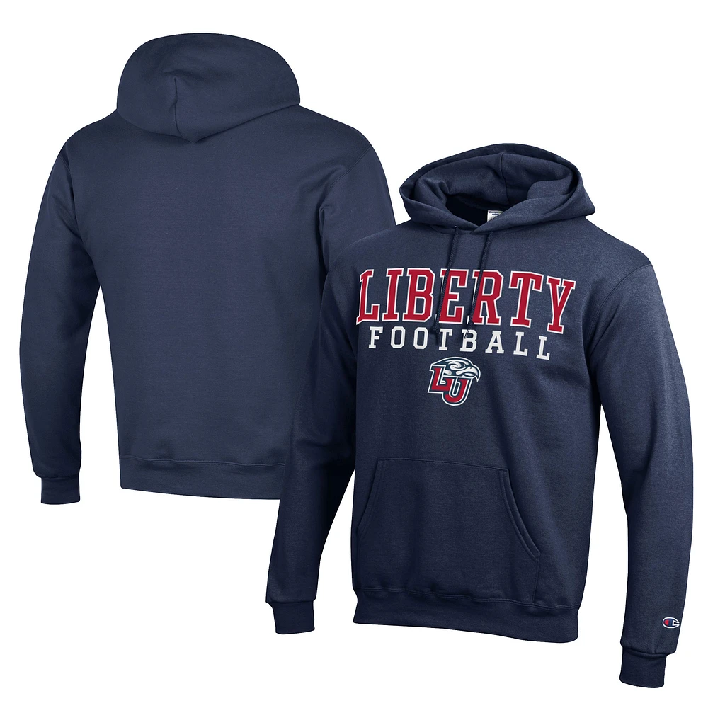 Men's Champion Navy Liberty Flames Football Eco Powerblend Pullover Hoodie