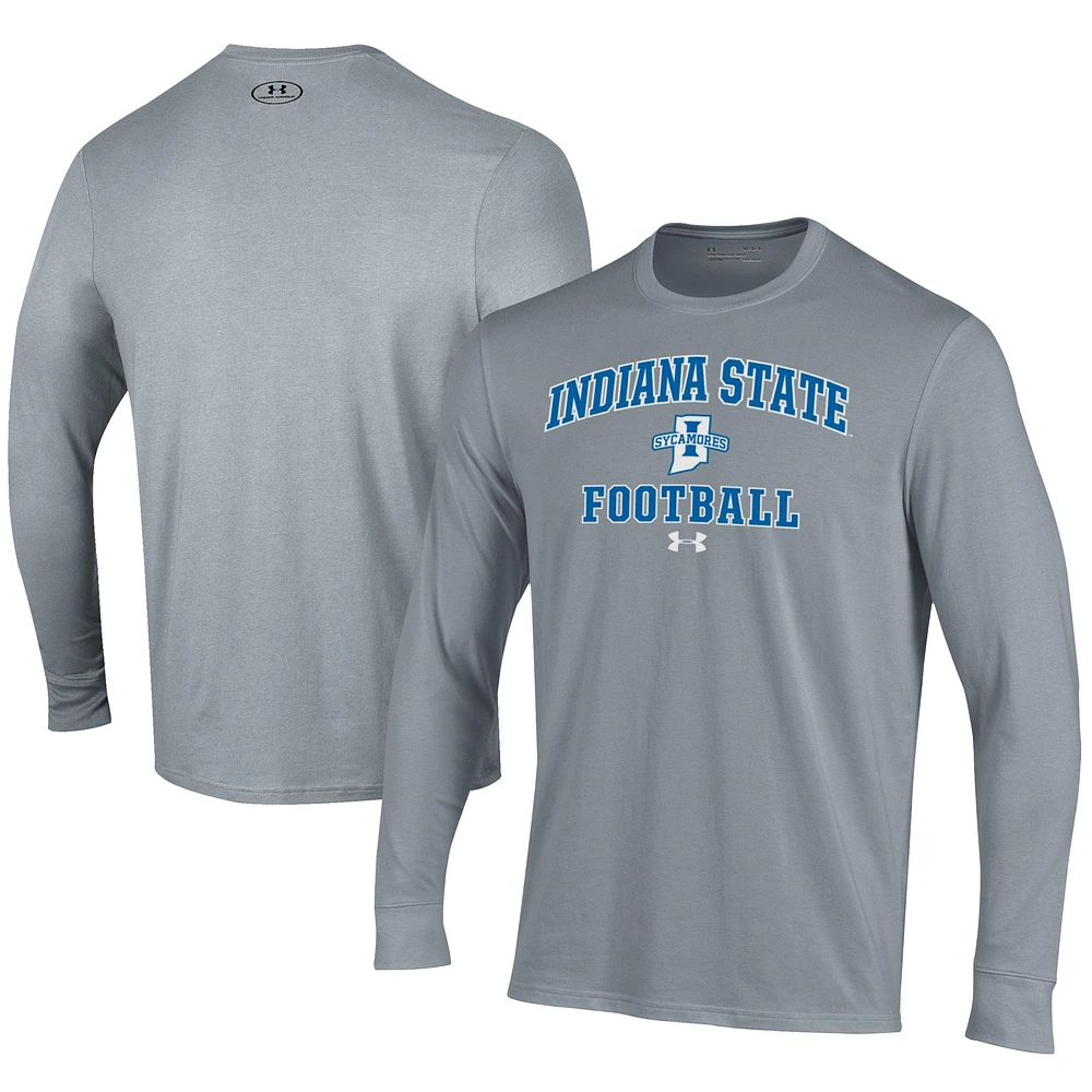 Men's Under Armour Gray Indiana State Sycamores Football Performance Long Sleeve T-Shirt