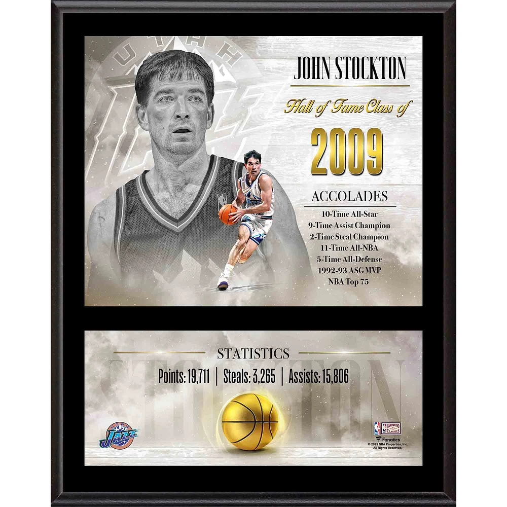 John Stockton Utah Jazz 12" x 15" Hardwood Classic Sublimated Player Plaque
