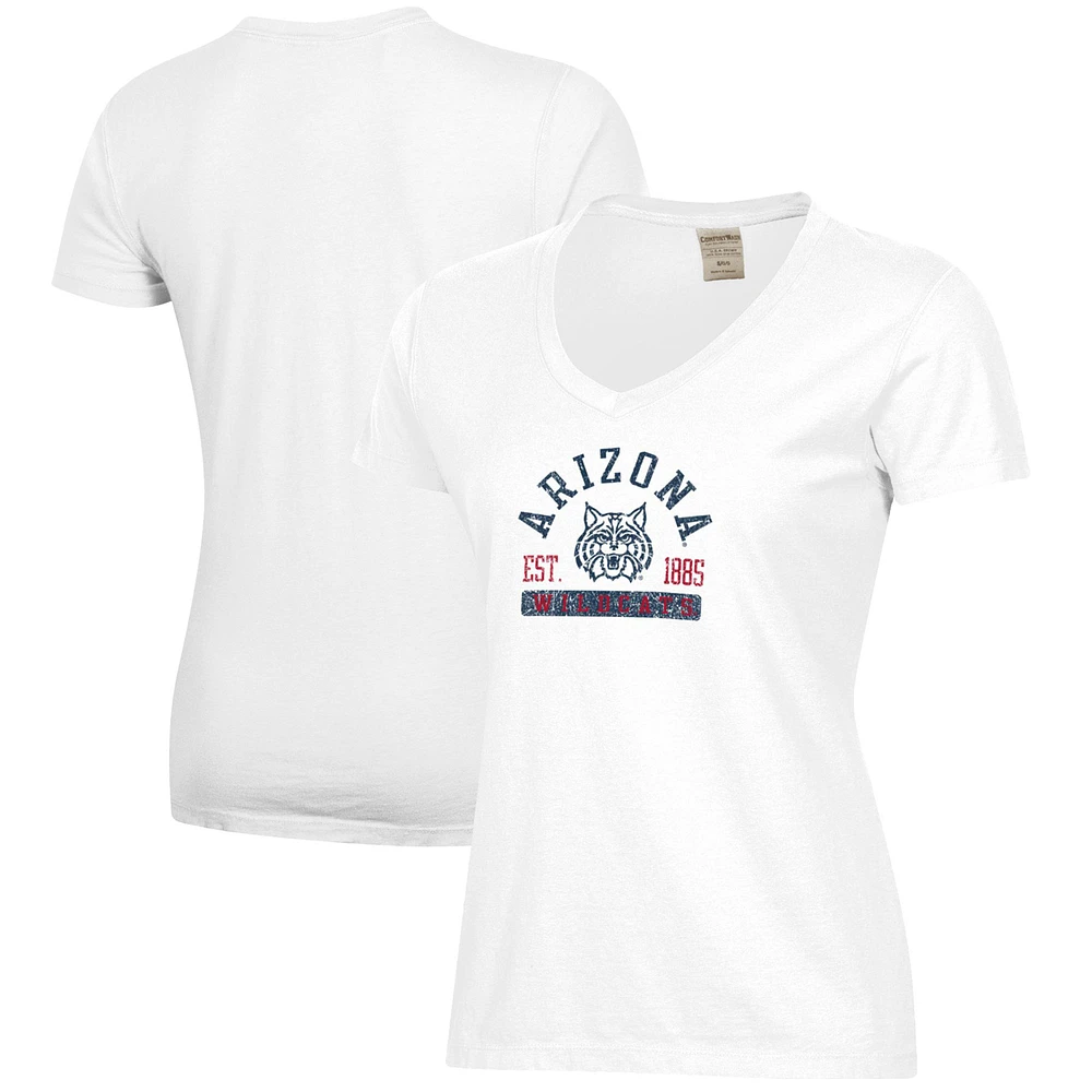 Women's White Arizona Wildcats Arch Logo Comfort Wash V-Neck T-Shirt