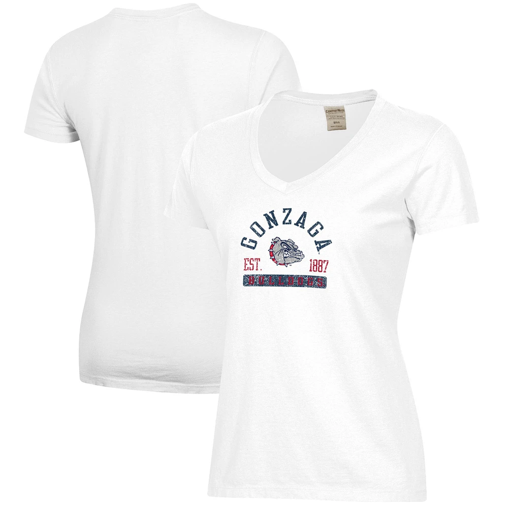 Women's White Gonzaga Bulldogs Arch Logo Comfort Wash V-Neck T-Shirt