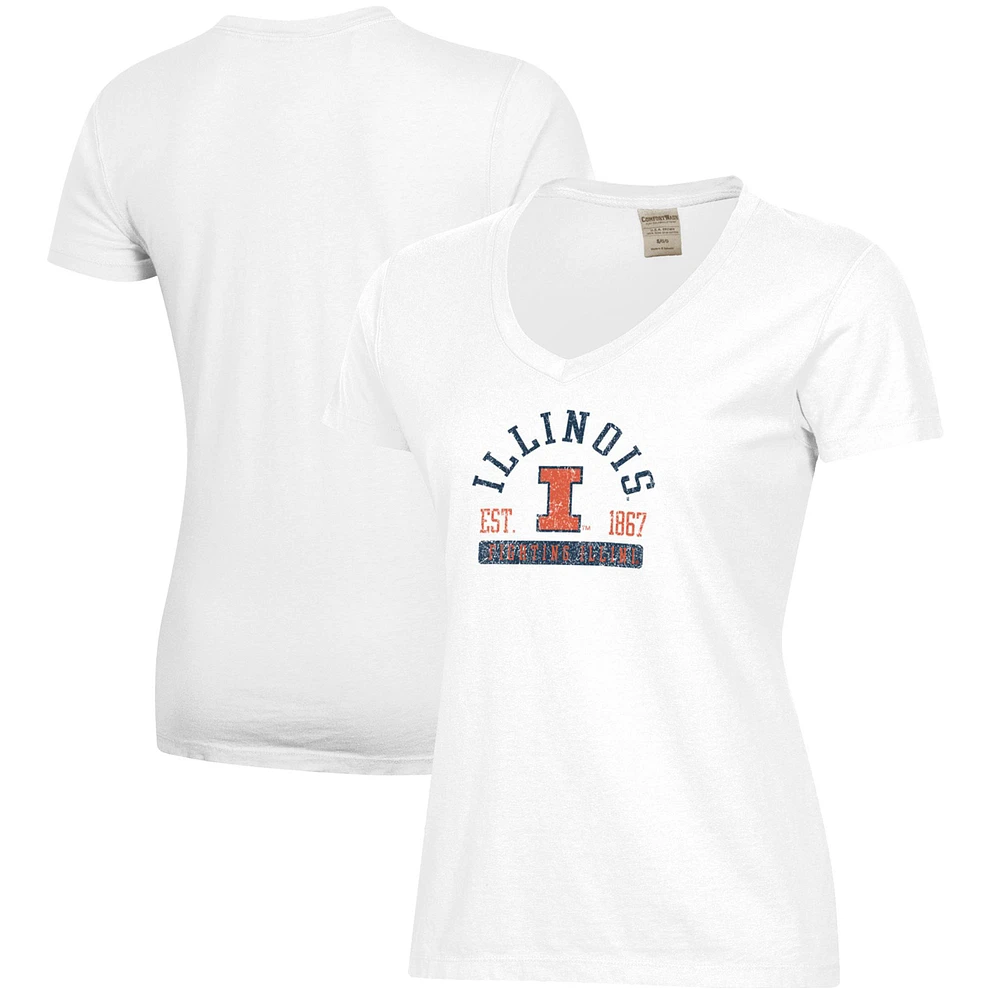 Women's White Illinois Fighting Illini Arch Logo Comfort Wash V-Neck T-Shirt
