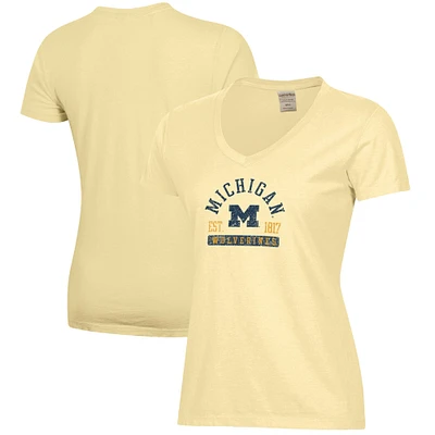 Women's Maize Michigan Wolverines Arch Logo Comfort Wash V-Neck T-Shirt