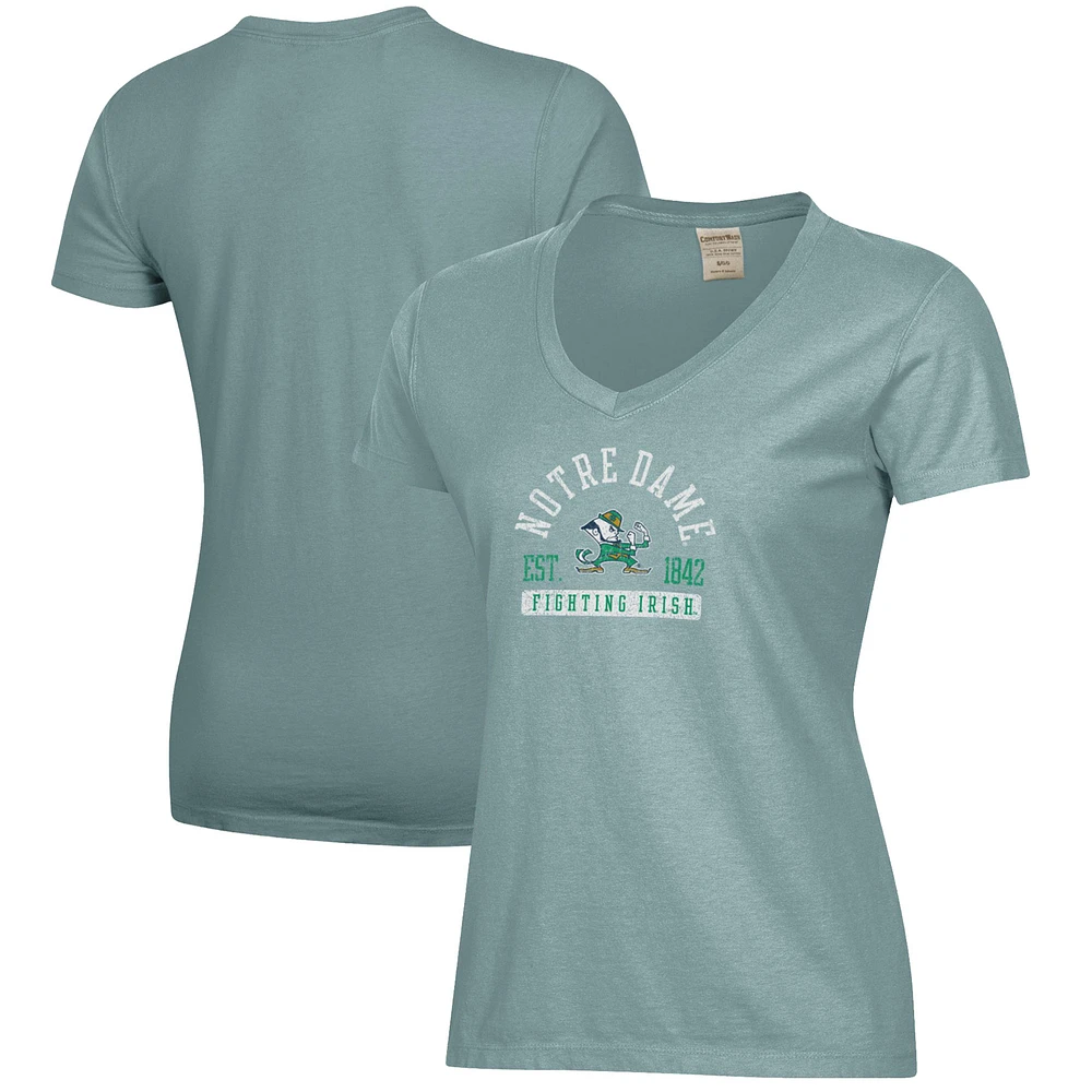 Women's Green Notre Dame Fighting Irish Arch Logo Comfort Wash V-Neck T-Shirt