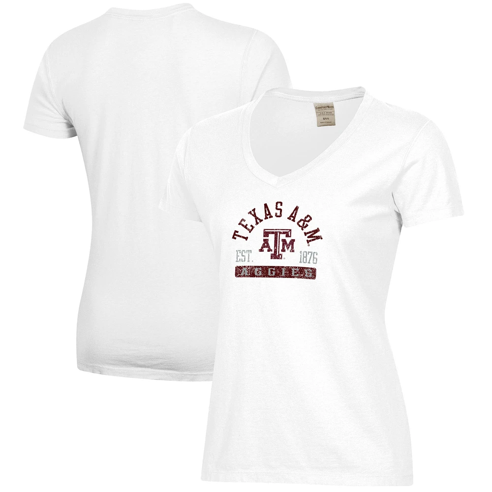 Women's White Texas A&M Aggies Arch Logo Comfort Wash V-Neck T-Shirt