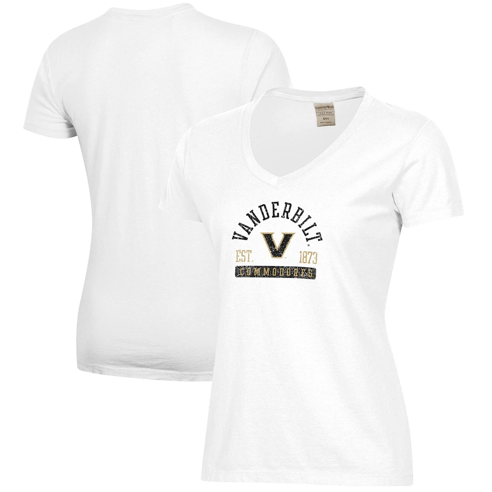 Women's White Vanderbilt Commodores Arch Logo Comfort Wash V-Neck T-Shirt
