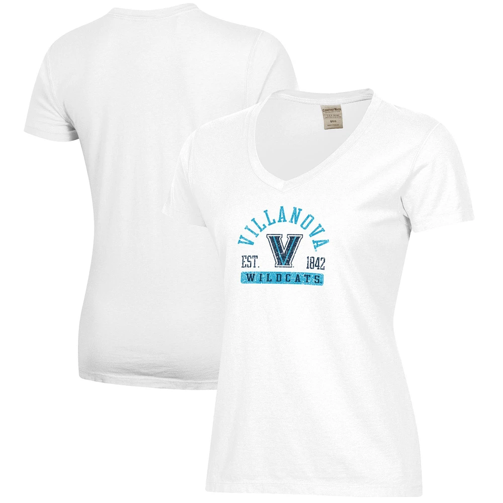 Women's White Villanova Wildcats Arch Logo Comfort Wash V-Neck T-Shirt