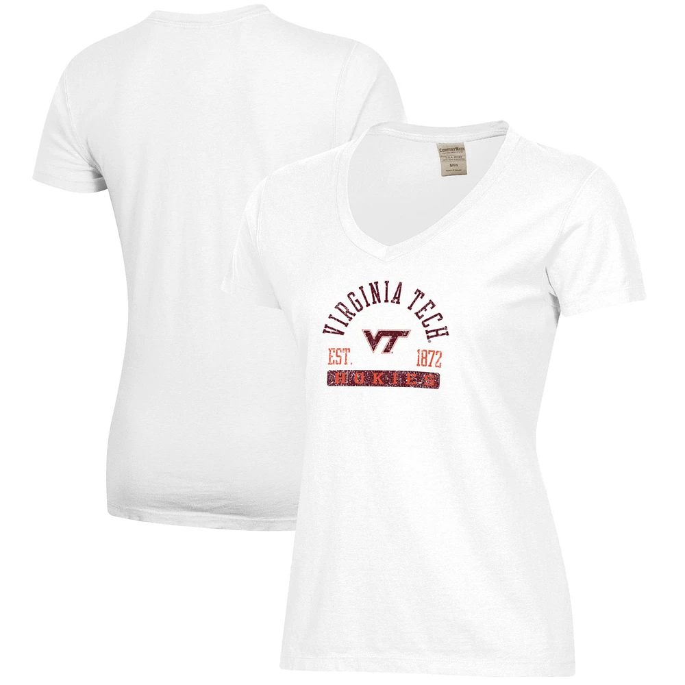 Women's White Virginia Tech Hokies Arch Logo Comfort Wash V-Neck T-Shirt