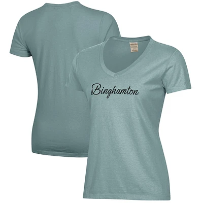 Women's Green Binghamton Bearcats Script Logo Comfort Wash V-Neck T-Shirt
