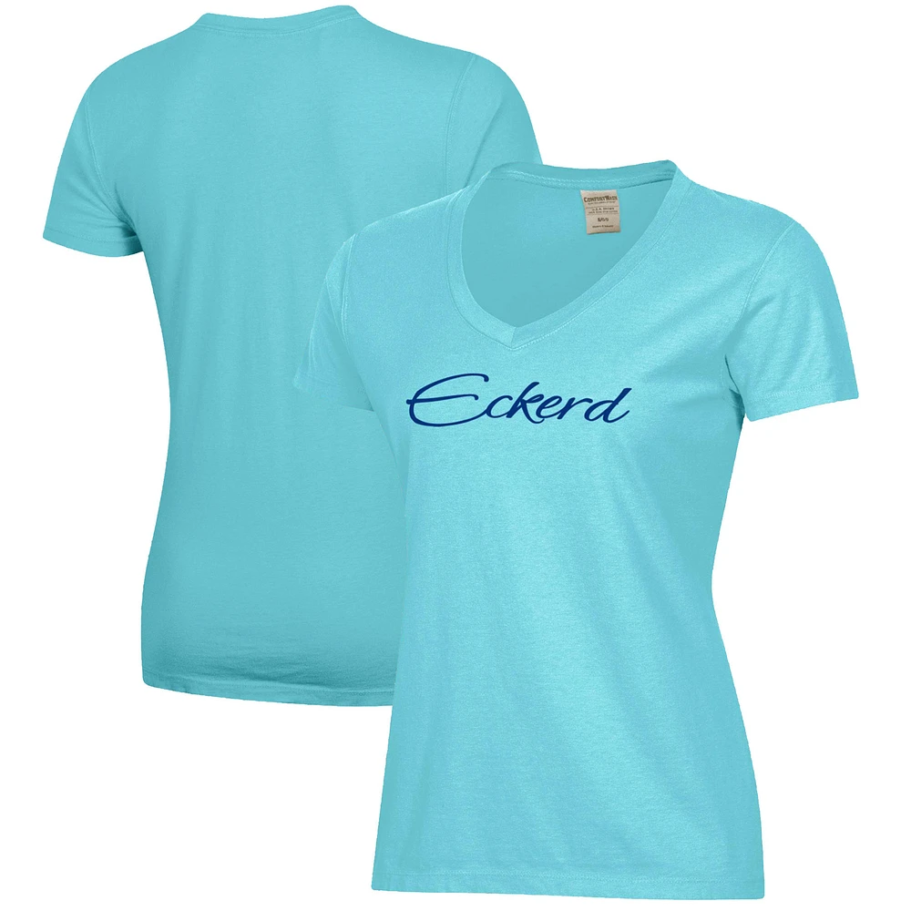 Women's Turquoise Eckerd Tritons Script Logo Comfort Wash V-Neck T-Shirt