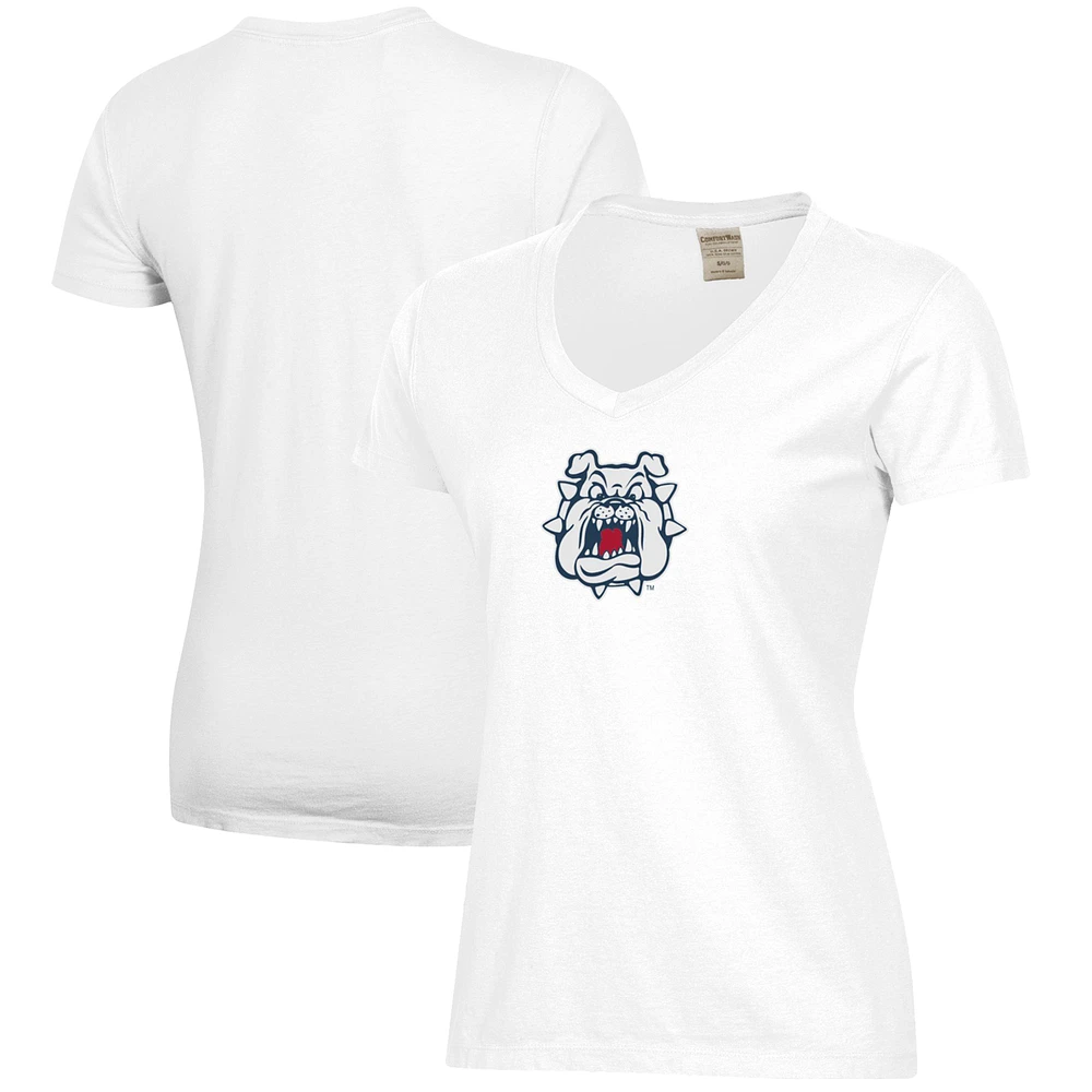 Women's White Fresno State Bulldogs Logo Comfort Wash V-Neck T-Shirt