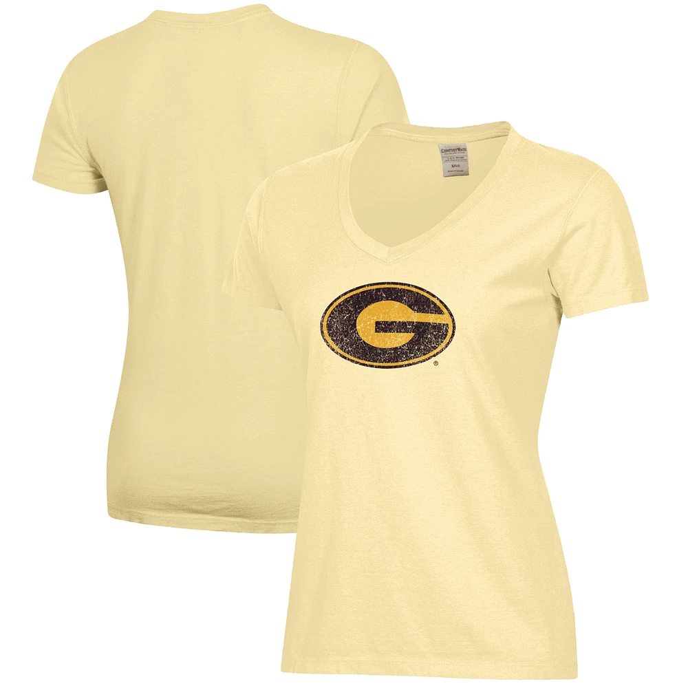 Women's Gold Grambling Tigers Logo Comfort Wash V-Neck T-Shirt