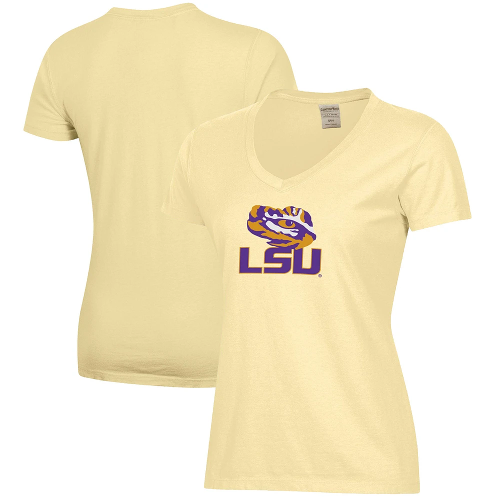 Women's Gold LSU Tigers Logo Comfort Wash V-Neck T-Shirt