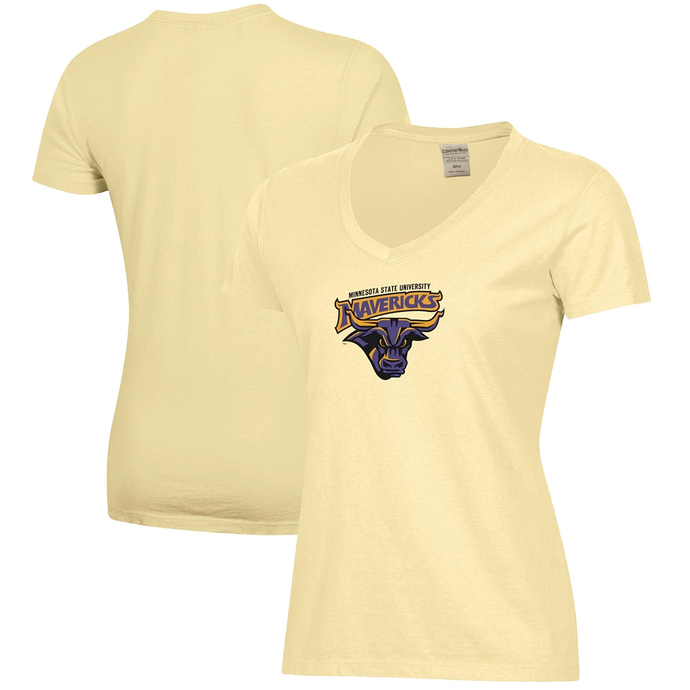 Women's Yellow Minnesota State University, Mankato Logo Comfort Wash V-Neck T-Shirt
