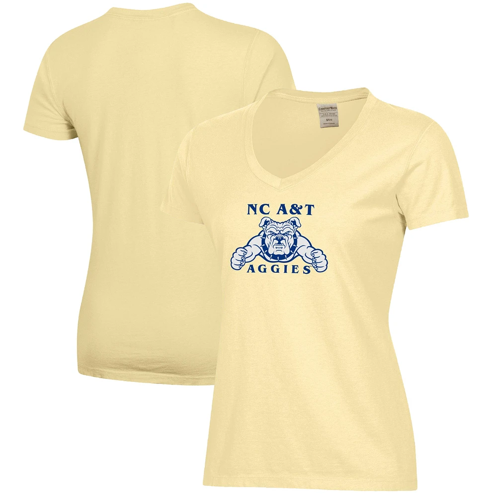 Women's Gold North Carolina A&T Aggies Logo Comfort Wash V-Neck T-Shirt