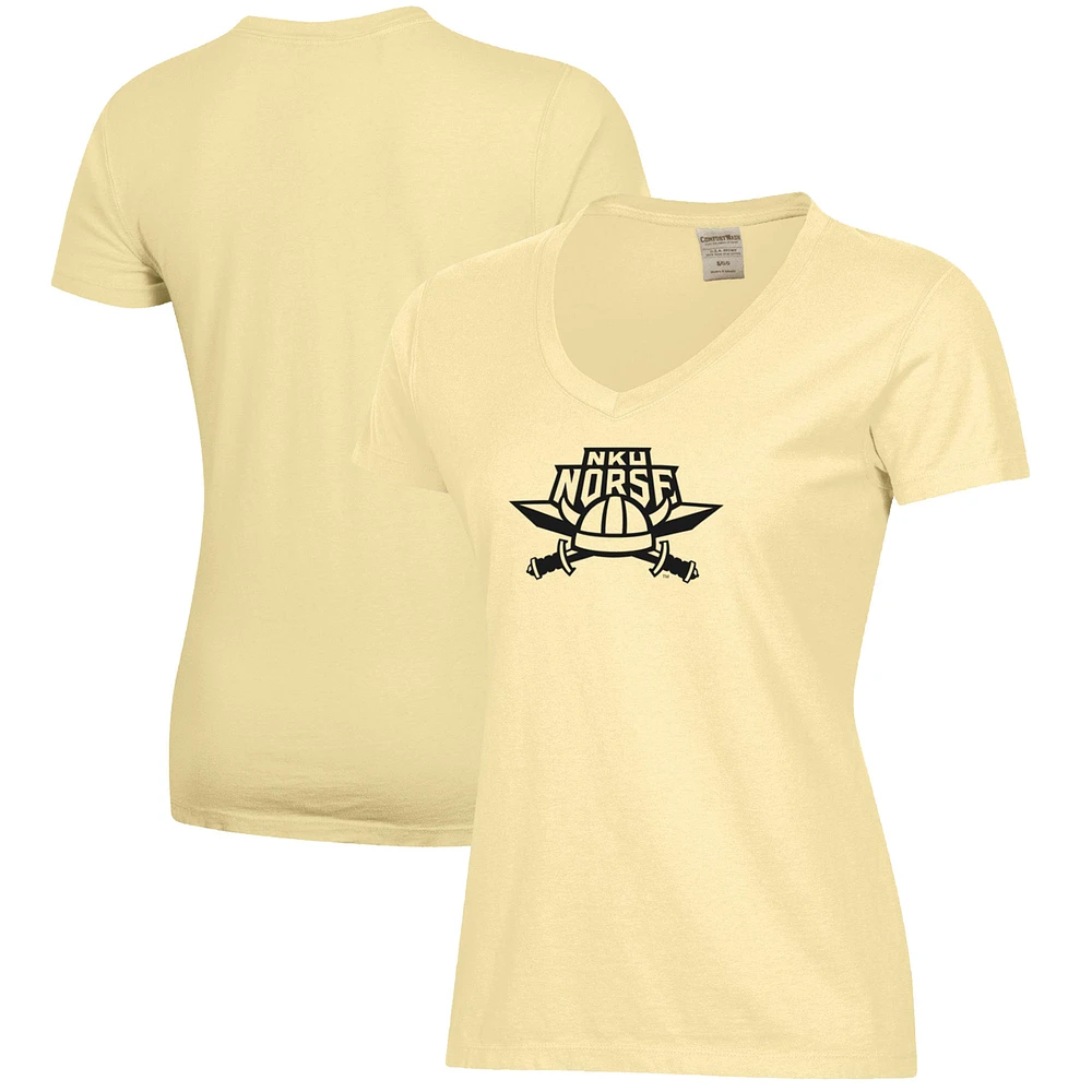 Women's Gold Northern Kentucky University Norse Logo Comfort Wash V-Neck T-Shirt