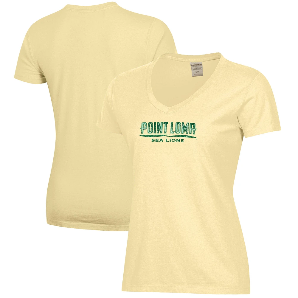 Women's Yellow Point Loma Sea Lions Logo Comfort Wash V-Neck T-Shirt