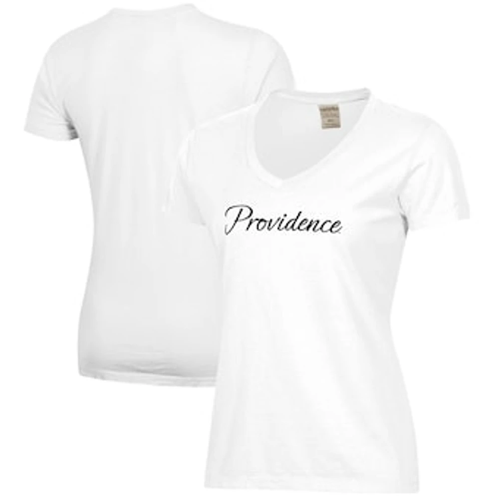 Women's White Providence Friars Script Logo Comfort Wash V-Neck T-Shirt