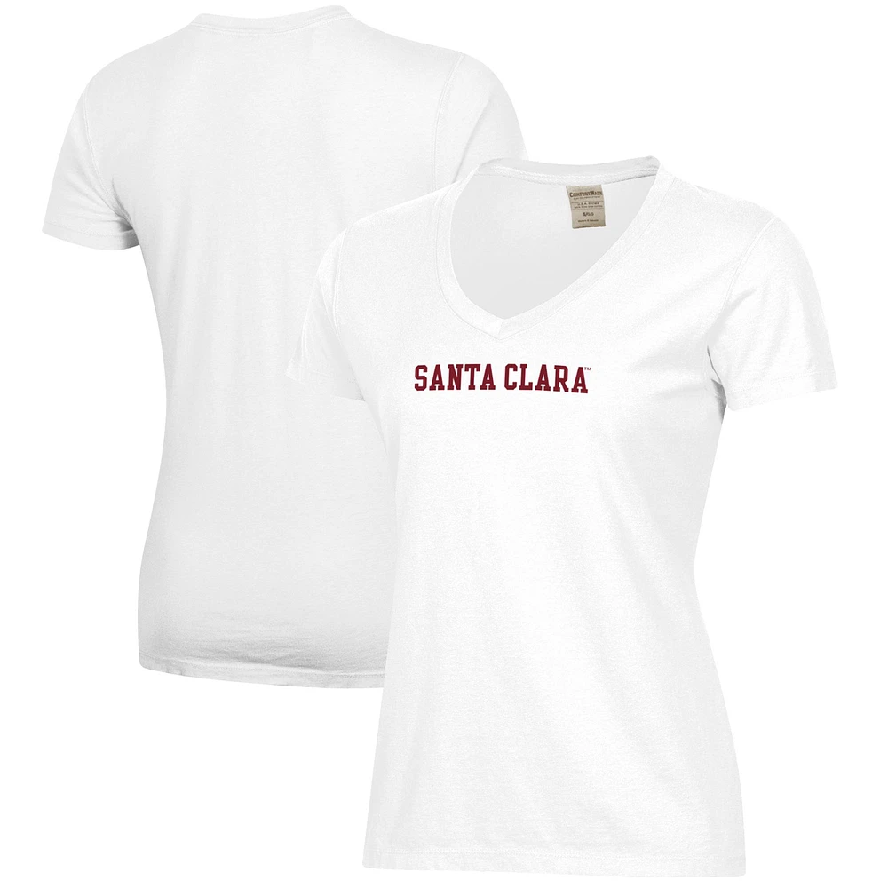 Women's White Santa Clara Broncos Logo Comfort Wash V-Neck T-Shirt
