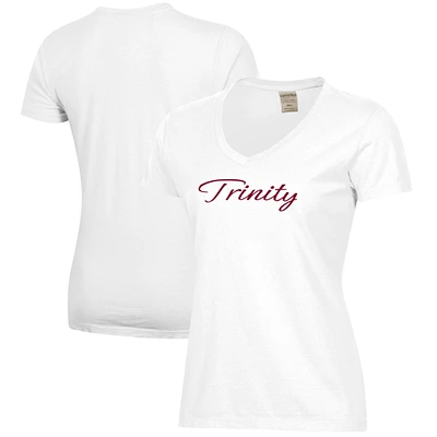 Women's White Trinity Tigers Script Logo Comfort Wash V-Neck T-Shirt