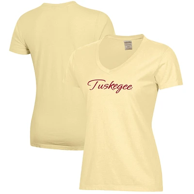 Women's Gold Tuskegee Golden Tigers Script Logo Comfort Wash V-Neck T-Shirt